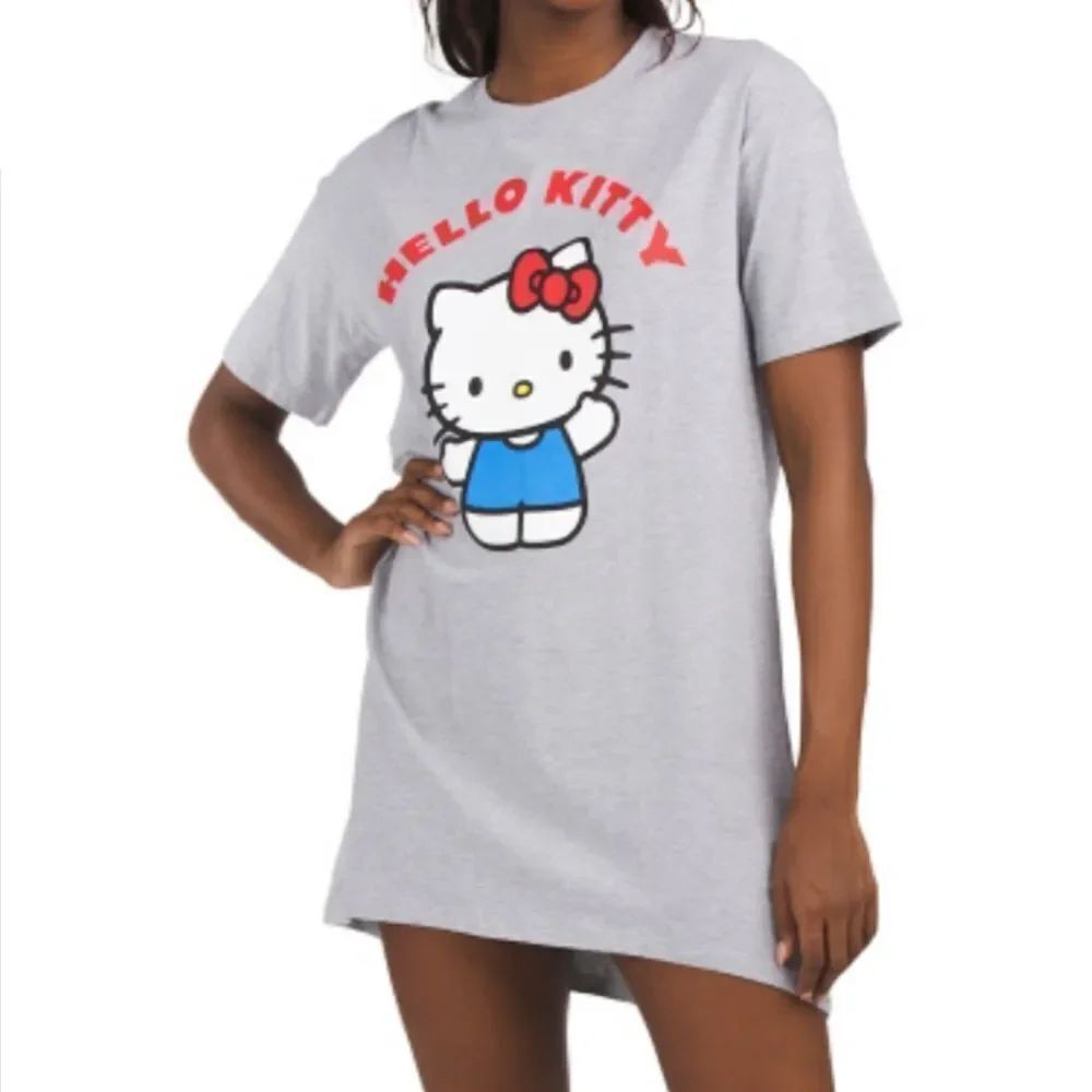 Hello Kitty Gray Pajama Sleep Shirt Gown Sleepwear -R